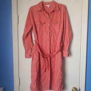 Time & Tru Midi Length Utility Shirt Dress